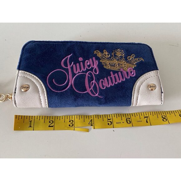 Juicy Couture Key To Juicy Gusset Large Zip Around Wallet Regal Blue Velour NEW - Picture 14 of 15